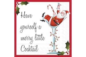 IHR Ideal Home Range Cocktail Napkins Disposable 3-Ply Paper Party Napkin Pack, 5" x 5", Merry Cocktail, 20-Count