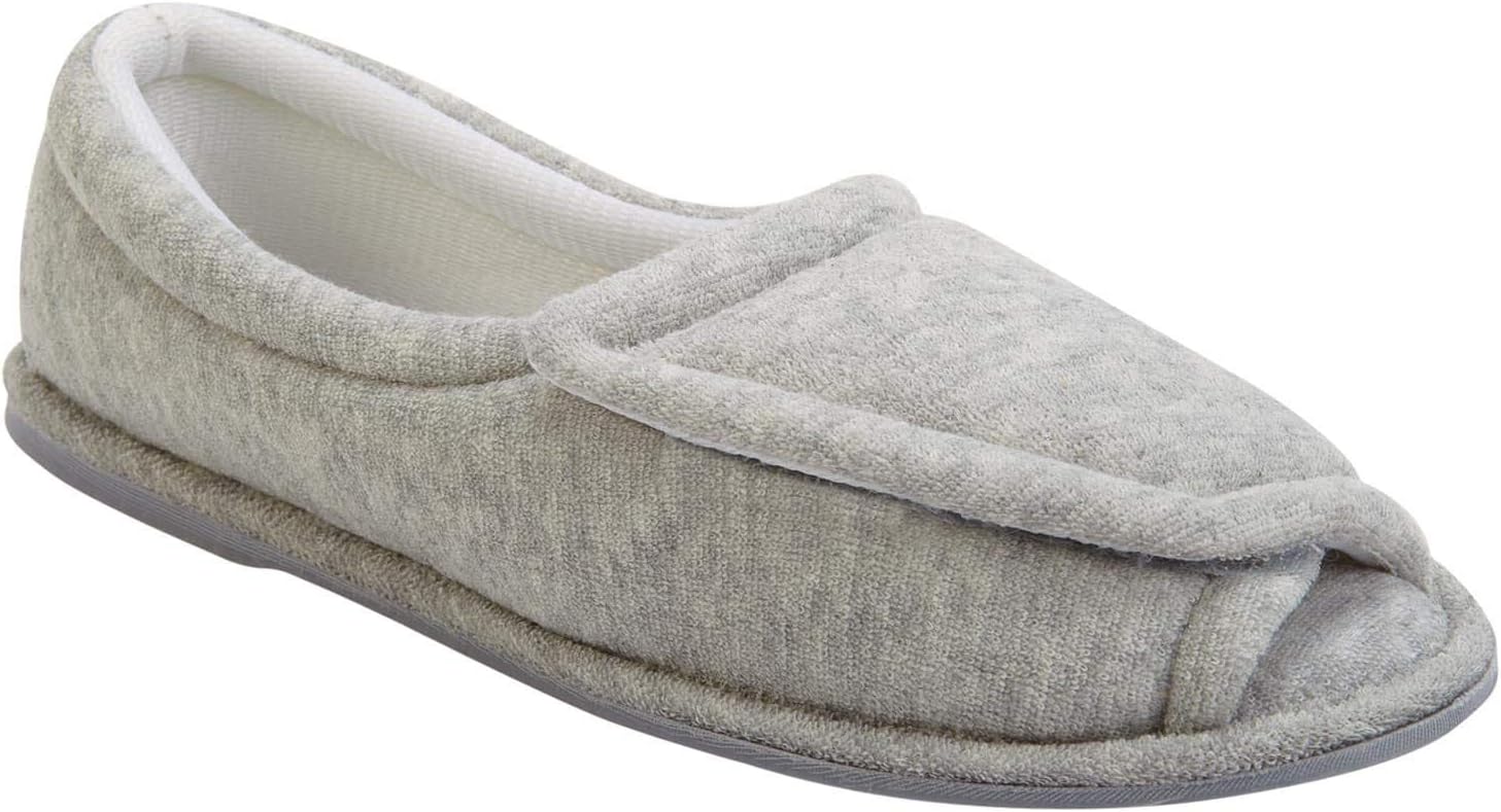 Women's Terry Cloth Comfort Slippers, Adjustable Upper, Wide Width