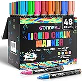 GOTIDEAL Liquid Chalk Markers Erasable,Window Chalk Markers for blackboard Washable,Non-toxic Chalk Pens for Calendar,Chalkboard,Glass,Cars with Reversible Tips(48 Colors,6mm)