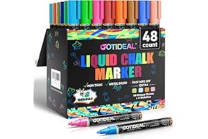 GOTIDEAL Liquid Chalk Markers Erasable,Window Chalk Markers for blackboard Washable,Non-toxic Chalk Pens for Calendar,Chalkboard,Glass,Cars with Reversible Tips(48 Colors,6mm)