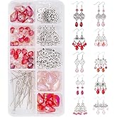 SUNNYCLUE 1 Box DIY 10 Pairs Red Beads Chandelier Dangle Earring Making Kit Flat Round Celtic Knot Flower Tree Snowflake Heart Component Links Teardrop Electroplate Glass Beads for Jewelry Beginners