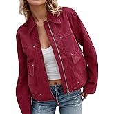 TIKITIDES Women Vegan Suede Bomber Lightweight Cropped Jacket Loose Lapel Long Sleeve Zip Up Coat Casual Spring with Pockets