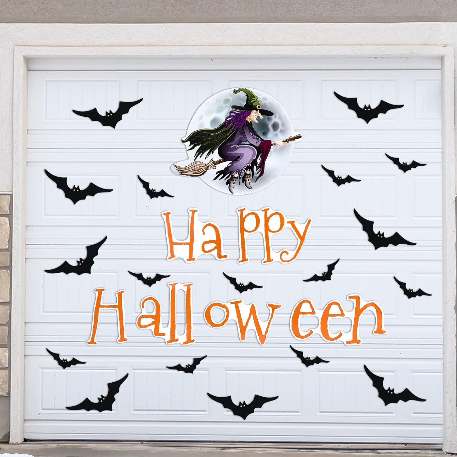 Garage Door Decorations - WILLBOND 22 Pcs Halloween Garage Door Decorations Magnets All in One Garage Door Halloween Decorations Set Witch Bat Castle Tree Magnetic Stickers Party Supplies for Holiday Decorations (Witch Style)