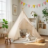 Wilwolfer Kids Teepee Tent Foldable Playhouse with 4 Poles White Canvas view 8