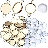Pendant Blanks,30 Pcs 12mm Stainless Steel Bezel Pendant Double Holes Connector Trays Pendant Blanks with Clear Glass Cabochons for Photo Pendant Craft Jewelry Making