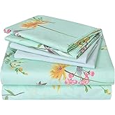 JSD Green Floral Queen Sheet Set 6 Piece, Soft Boho Printed Microfiber Bed Sheets Extra Deep Pocket, Oeko-TEX Certified