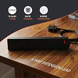 Wolf Power 4 Way Extension Lead 2m UK Plug Wall Mountable Black view 3