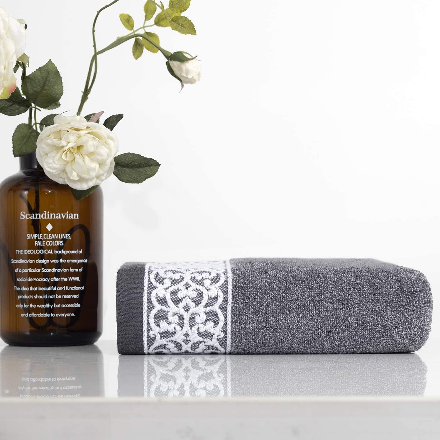 Lvse 1 Pack Luxury Euro Decorative Bath Towel Gray 100% Nature Cotton 70x140cm Light Weight 392 GSM Fluffy Soft and Absorbently for Bathroom Daily ( 70x140cm,400g, Gray): Kitchen & Dining