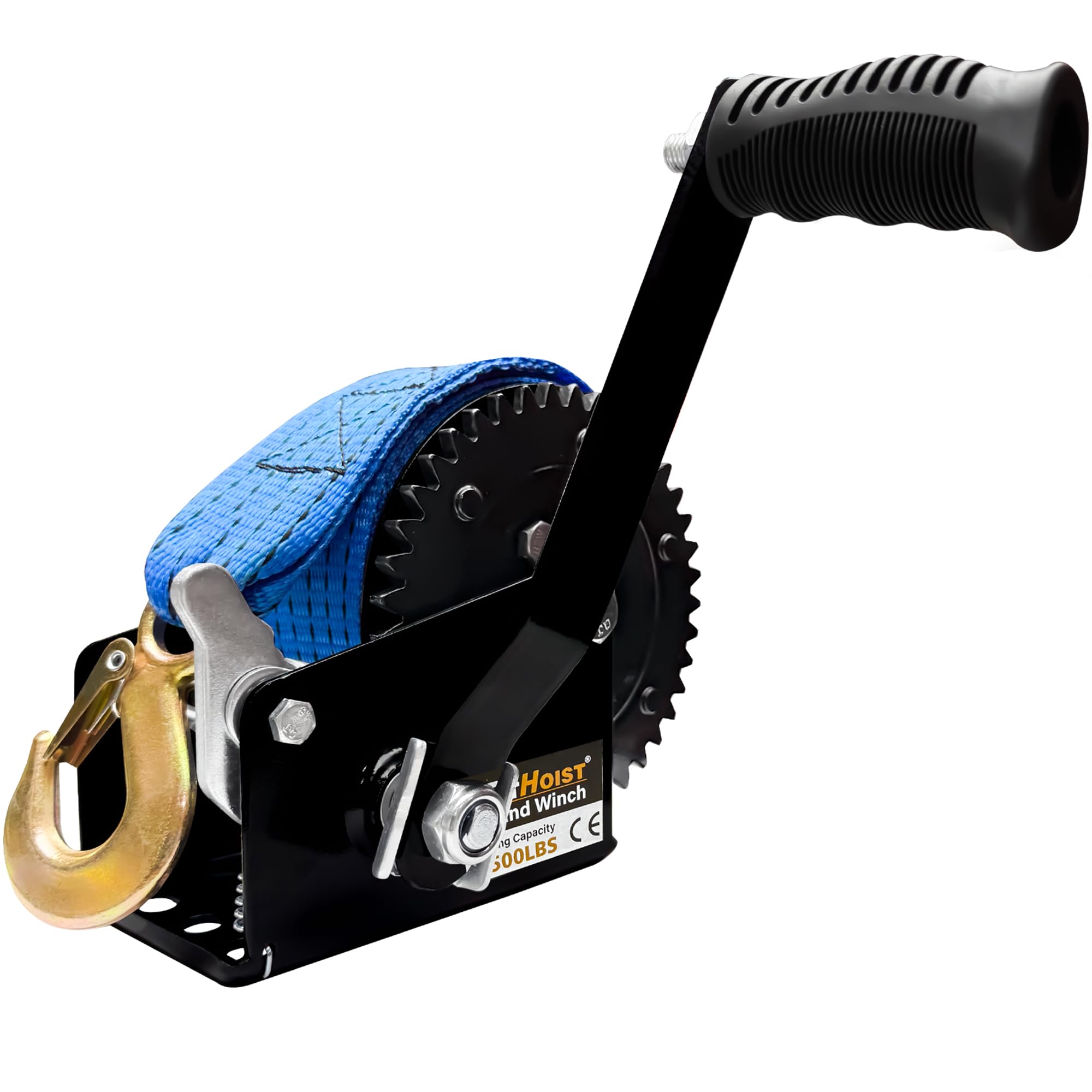 Photo 1 of 1200lbs Heavy Duty Boat Trailer Winch,Hand Winch with 33ft Blue Polyester Strap,4:1Gear Portable Winch with Hook,Two Way Ratchet and Two Speed Switchable for Boat Jet Ski Trailer