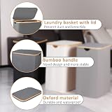 iEGrow 150L 2-Compartment Laundry Basket with Lid and Bamboo Handle Grey view 6