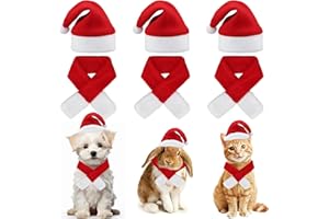 MANIAACER 6 Pcs Christmas Santa Hat with Scarf Pet Costume Set Holiday Outfit Costumes Pets Santa Hat Scarf Set for Pet Small Cat Dog Puppy Christmas Party Costume Dress Up Supplies