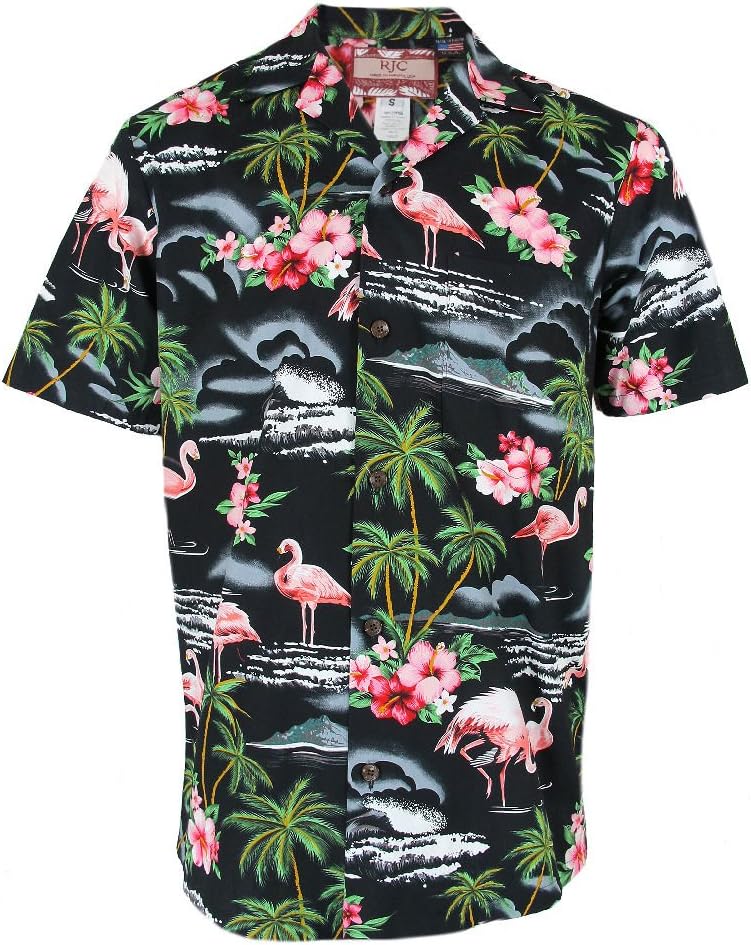 RJCRobert J. Clancey Mens Authentic Hawaiian Flamingo Shirt Black XL