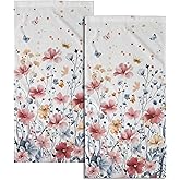 Mweet Watercolor Flowers Hand Towels, 14x28 Inch Pink Blue Floral Butterfly Botanical Absorbent Soft Dish Washing Cloth Face Tea Towels for Kitchen Bathroom Gym Hotel Spa Decor