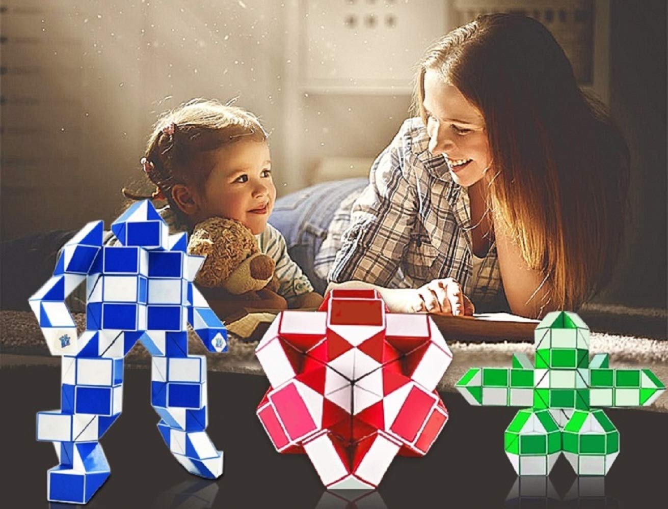 Snake Speed Cube Puzzle Fidget Cube toys 3x3 stickerless Magic Ruler Twist Cube Puzzles 3PCS Christmas Gifts Stocking Stuffers Easter Basket fillers