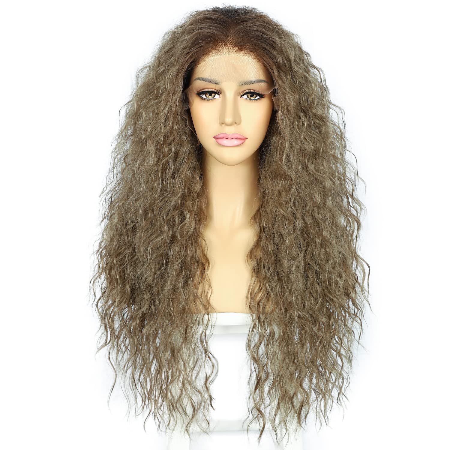 Sapphirewigs Curly Lace Front Wig Brown Curly Synthetic Wigs for Women 13x3 Daily Wear Party Christmas Halloween Heat Resistant 26 inch