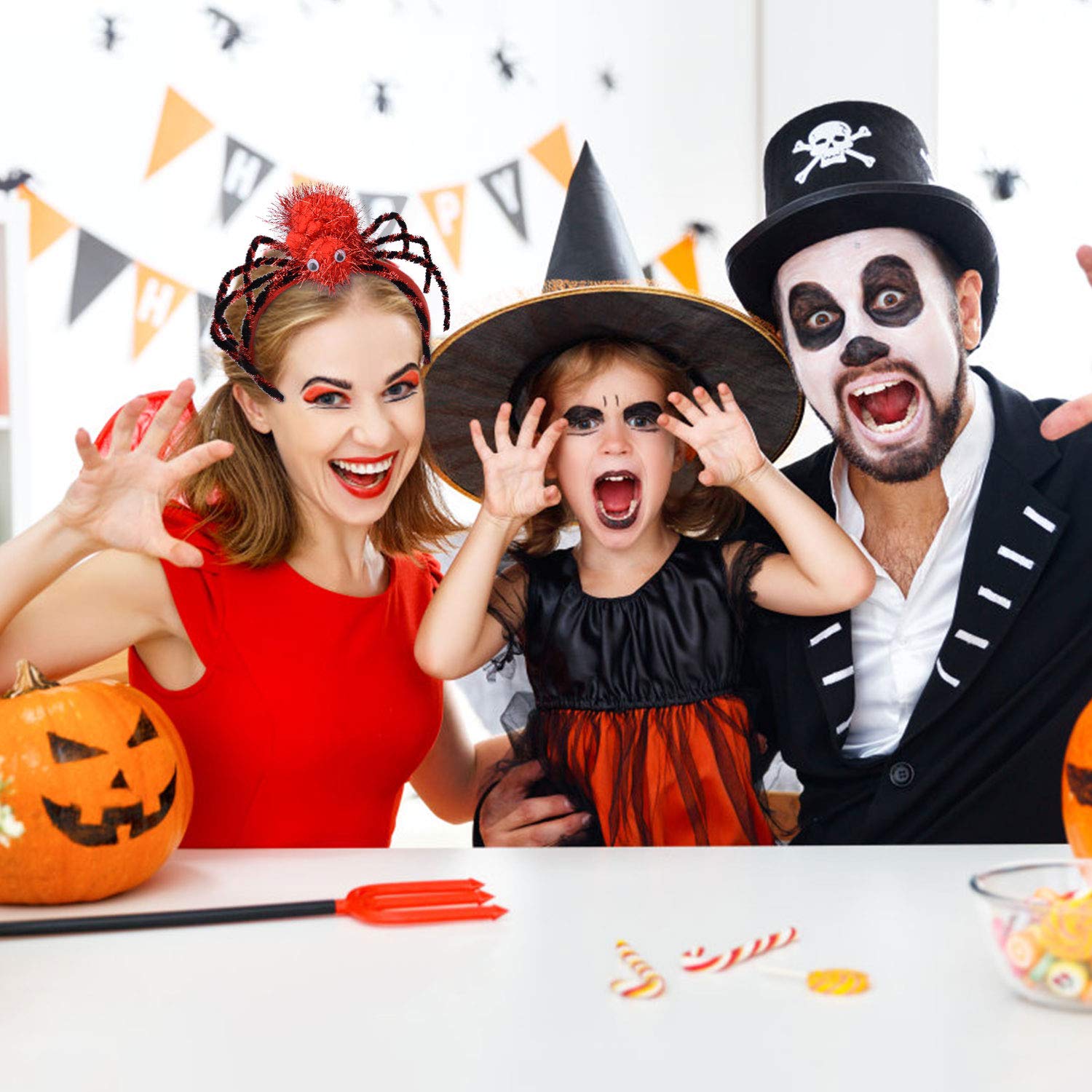 ZOYLINK Halloween Headband halloween hair clips，6pcs Spider Headband Hair Hoops +6Pcs Skeleton Hair Clip Hairpin Party headband Carnival birthday party halloween Cosplay Headwear Hair Accessories