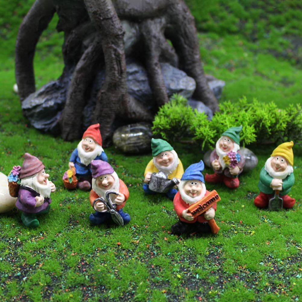 7pcs Garden Gnome Statue,Resin Garden Gnomes Figurine,Outdoor Statue for Patio,Lawn ,Yard Art Decoration