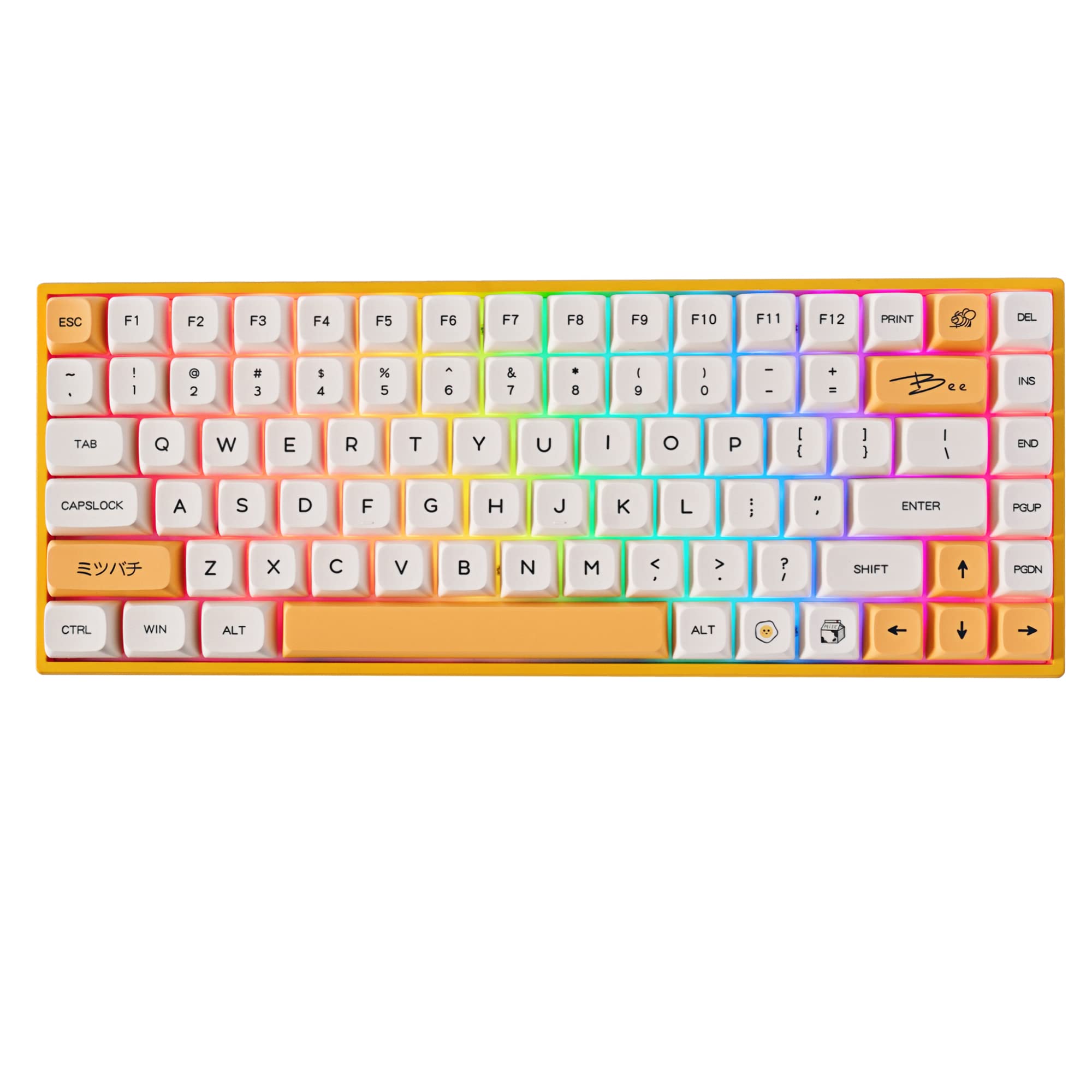 KD84 Hot Swappable 75% Compact Gateron Yellow Switch Keyboard, Bluetooth 5.0/Wireless 2.4G/Wired Type-C Tri-Mode N-Key Rollover RGB Mechanical Gaming Keyboard (Honey Milk XDA Keycaps)