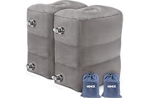 HOMCA Inflatable Travel Foot Rest Pillow (2-Pack) Adjustable Height Leg Pillow Fast Inflating Airplane Bed for Toddlers Footrest Pillow for Office, Airplane, Train, Cars, Home (Grey)