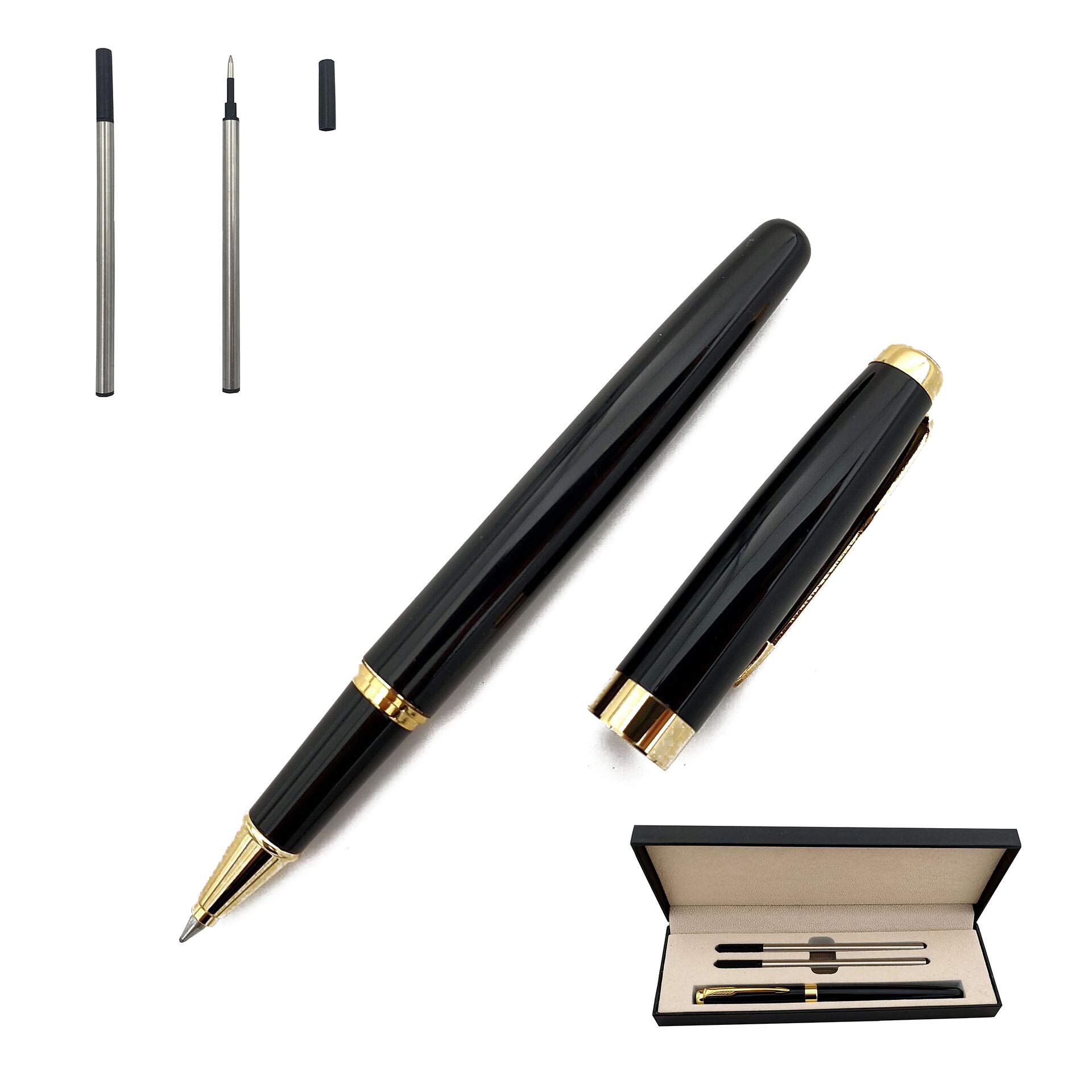 Accod Metal Signature Pen Writing Smooth Black Ink Ballpoint Pen Business Gift Pen with Two 0.5mm Refills Gift Box for Women or Man--Black