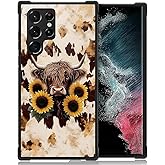 FKBRCL4U for Samsung Galaxy S23 Ultra Case,Graphic Design for Girl Boy Soft Silicone Hard Acrylic Shock Protection Designed for Samsung Galaxy S23 Ultra Western Highland Cow Sunflower Pattern