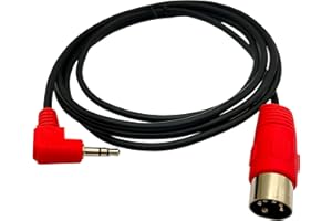 MTUERANC 5Pin DIN Cable, DIN 5Pin MIDI Male to 3.5mm TRS Male Stereo Plug 90 Degree Angle Audio Connection Cable for Sound Card Keyboard Piano Drum Recording, Red (1.5M/5Ft)