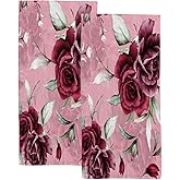 ZHIMI Hand Bath Towels for Bathroom Set of 2 Watercolor Burgundy Roses Red Pink Fingertip Towel Water Absorbent Soft Polyester for Kitchen Gym Spa Face Salon 30x15Inch