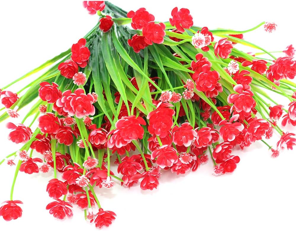 Shiwaki 5Pcs Artificial plant 7-prong spring grass gypsophila bouquet decoration for Indoor Outside Hanging Planter Wedding Farmhouse Decor(Red) - Image 3