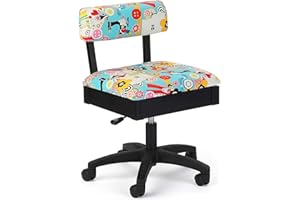 Arrow Sewing H6880 Adjustable Height Hydraulic Sewing and Craft Chair with Under Seat Storage and Printed Fabric, SEW Now SEW Wow Print