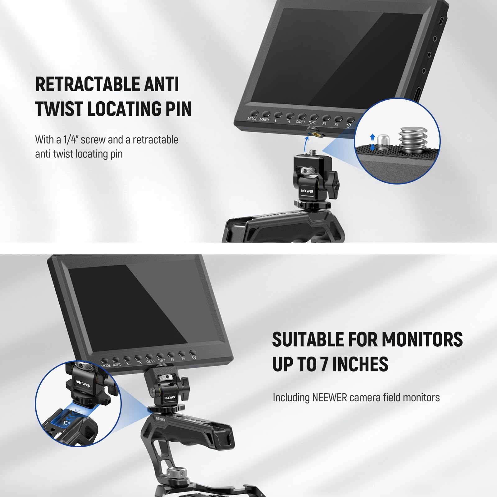 NEEWER CA007 Top Handle + MA006 Monitor Mount Set, Camera Cage Handle with 3/8
