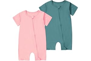 MICHLEY Babycostume Bamboo Short Sleeve Summer Clothes 2 Pack, Unisex Newborn Zipper Toddler Clothes for Girls and Boys