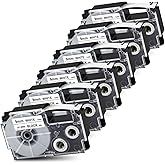 Pristar Replace for Casio XR-9WE XR9WE XR-9WE2S 9mm Labeling Tape 3/8" Black On White Label Tape Compatible with Casio EZ Label Printers KL-60 KL-100 KL-120 KL-430 KL-750 KL-780 KL-7200, 6-Pack