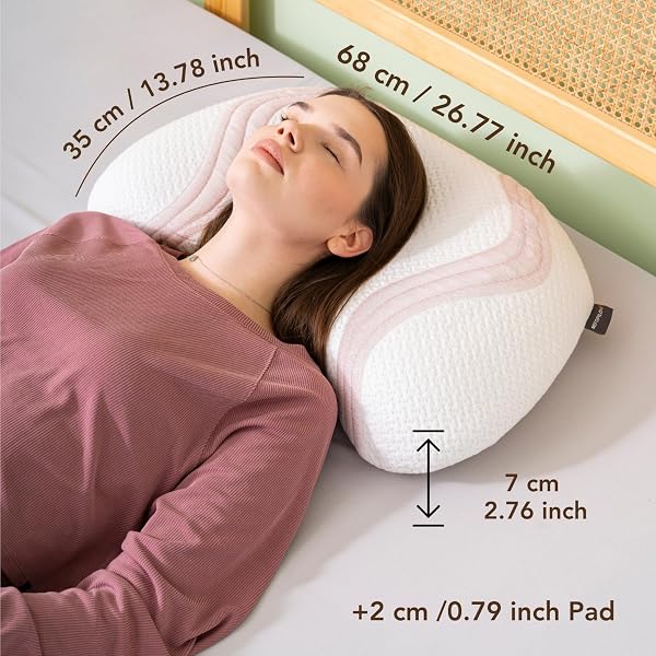 MEFOPILO MEMORY FOAM BEAUTY PILLOW FOR SLEEPING 26.77X13.78X2,76 + 0.79 INCHES PAD, HYDRA EXTRACT PILLOWCASE, ANTI-WRINKLE, ERGONOMIC NECK SUPPORT PILLOW, BACK, STOMACH, SIDE SLEEPER, WHITE