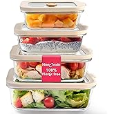Ziruma Non-Toxic 4 Pack - Glass Food Storage Containers With Lids – Plastic Free, Airtight Meal Prep Containers, Multi-Size (12, 21, 35, 50 Oz), Microwave & Freezer Safe