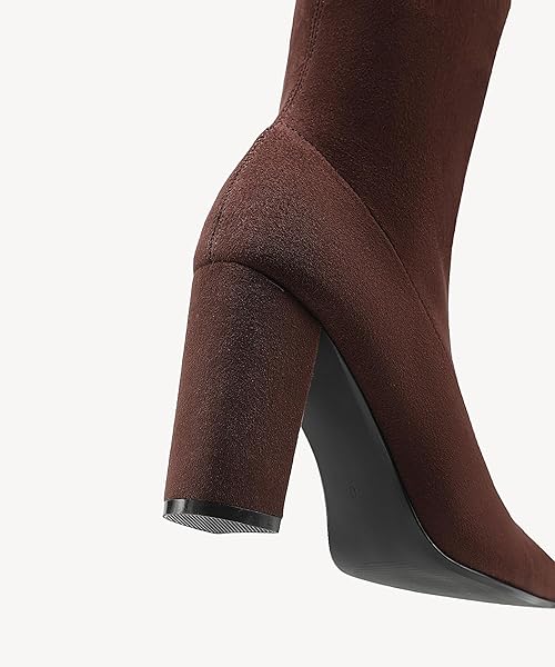NEWBELLA WOMEN’S SUEDE KNEE HIGH BOOTS – COMFORTABLE CHUNKY HEEL BOOTS WITH SIDE ZIPPER, FOR FALL & WINTER FASHION, COFFEE 8.5
