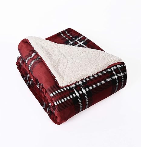 Amazon Com Life Comfort Plush Polyester 60 X70 Large All Season Blanket For Bed Or Couch Ultimate Sherpa Throw Red Plaid Kitchen Dining