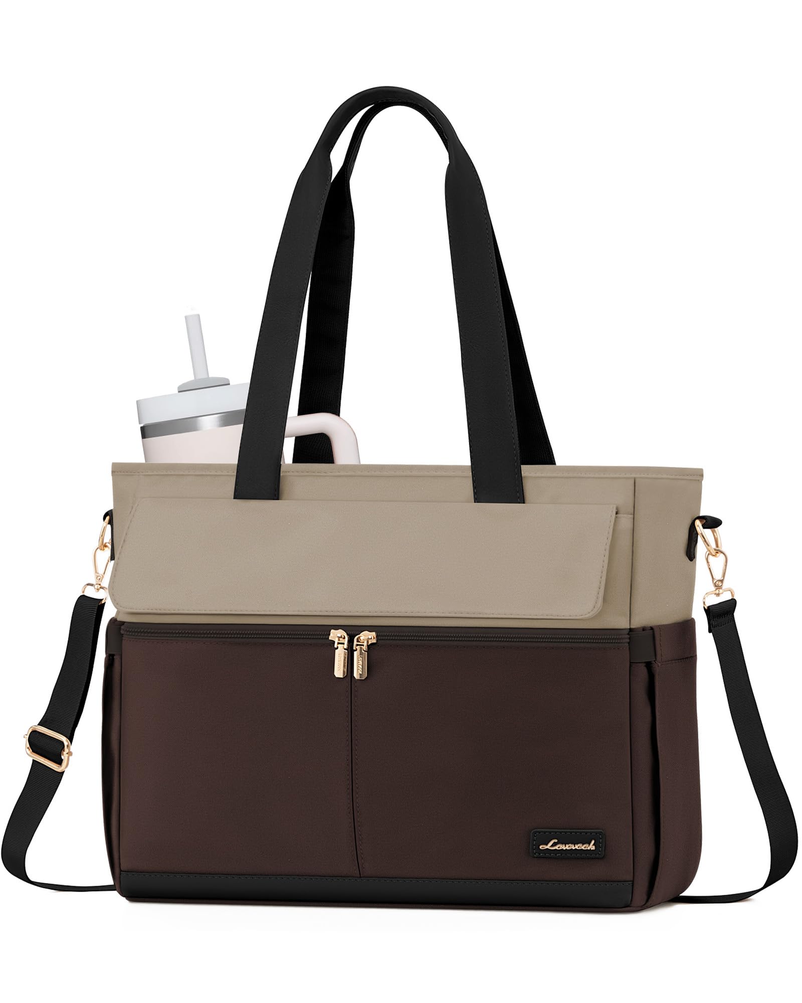 Photo 1 of LOVEVOOK Laptop Bag for Women 15.6 Inch Canvas Laptop Large Capacity Work Bags Mutiple Pockets Teacher Bag Water Resistant Computer Bags for Business Travel Nurse, Apricot-coffee
