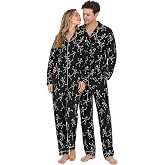 RAISEVERN Couple Christmas Matching Pajamas Long Sleeve Pjs Set Sleepwear | Notch collar button down shirt, Drawstring pant with pockets, His and hers loungewear, Xmas, Halloween, Thanksgiving, Party
