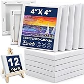 ESRICH Mini Stretched Canvas 12 Pack 4x4inch, 2/5''Profile Art Primed Canvases for Painting, 100% Cotton Small Professional Stretched Canvas for Kids and Art Supplies,for Acrylics,Oils&Other Painting.