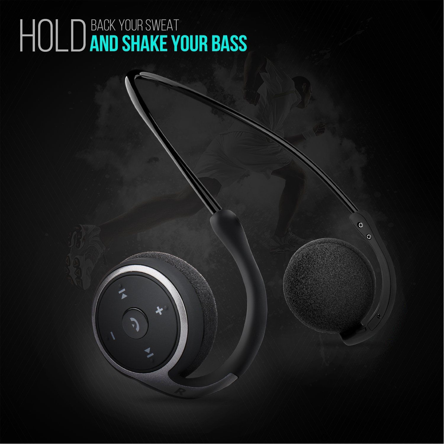Small Bluetooth Headphones Wrap Around Head - Sports Wireless Headset with Built in Microphone and Crystal-Clear Sound, Foldable and Carried in The Purse, and 12-Hour Battery Life, Black