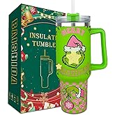 BAISHIDA 40 oz Christmas Tumbler with Handle and Straw, Grin Chy Stainless Steel Tumbler with Lid Straw, Car Mug Sports Travel Gift 40oz Insulated Tumblers (Christmas 12)