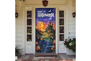Likjad Happy Halloween Door Cover Decorations, Spooky Witchy Haunted House Doorway Curtains Door Covers Banners Photography Background Backdrop for Indoor Outdoor Halloween Party Decor, 35 * 79 Inch