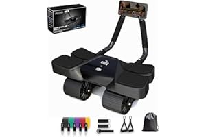 ROYAL BLAZE Ab Roller Home Gym Equipment – 4 Wheels Ab Wheel Muscle Roller with LCD Screen, 5Pcs Resistance Bands, Ankle Straps, Door Anchor, Handles, Travel Bag – Comfortable Elbow Support with Non-Slip Handles