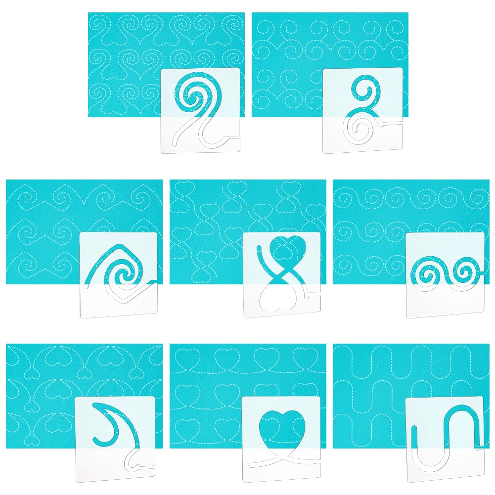 UNICRAFTALE 8Pcs 8 Styles Free Motion Quilting Template Transparent White Acrylic Sewing Machine Ruler Templates Mixed Shapes Sewing Templates for DIY Hand Patchwork Cutting Craft 149x149x3mm