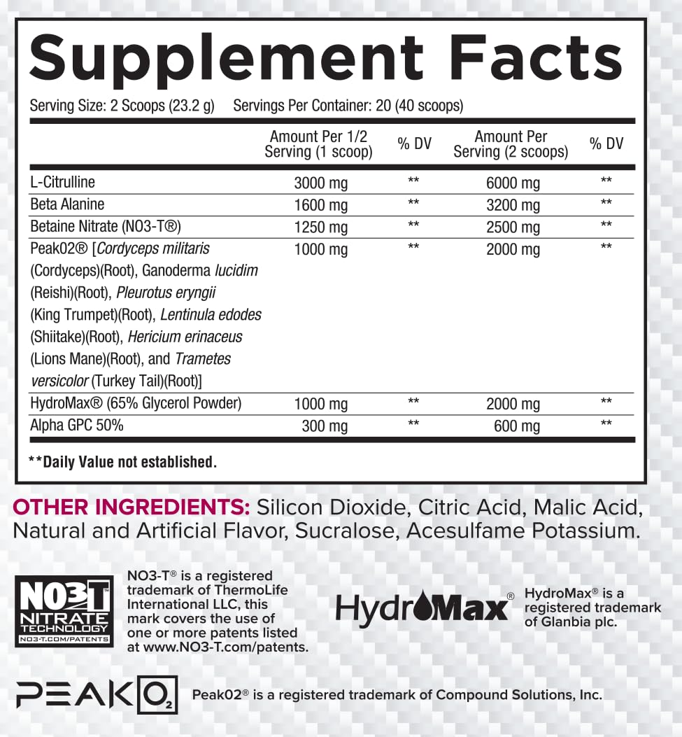 Core Nutritionals Pump Full-Spectrum Non-Stimulant Pre-Workout, with N03T Nitrate, Peak02, Alpha GPC, for Maximum Pump, Strength, and Performance 20 Servings (Black Lightning)