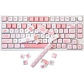 GK GAMAKAY Pink White Cat Keycaps Set, MDA Profile PBT Keycaps - 137 Keys | Five-Sided Thermal Sublimation Keycap for 61/64/6