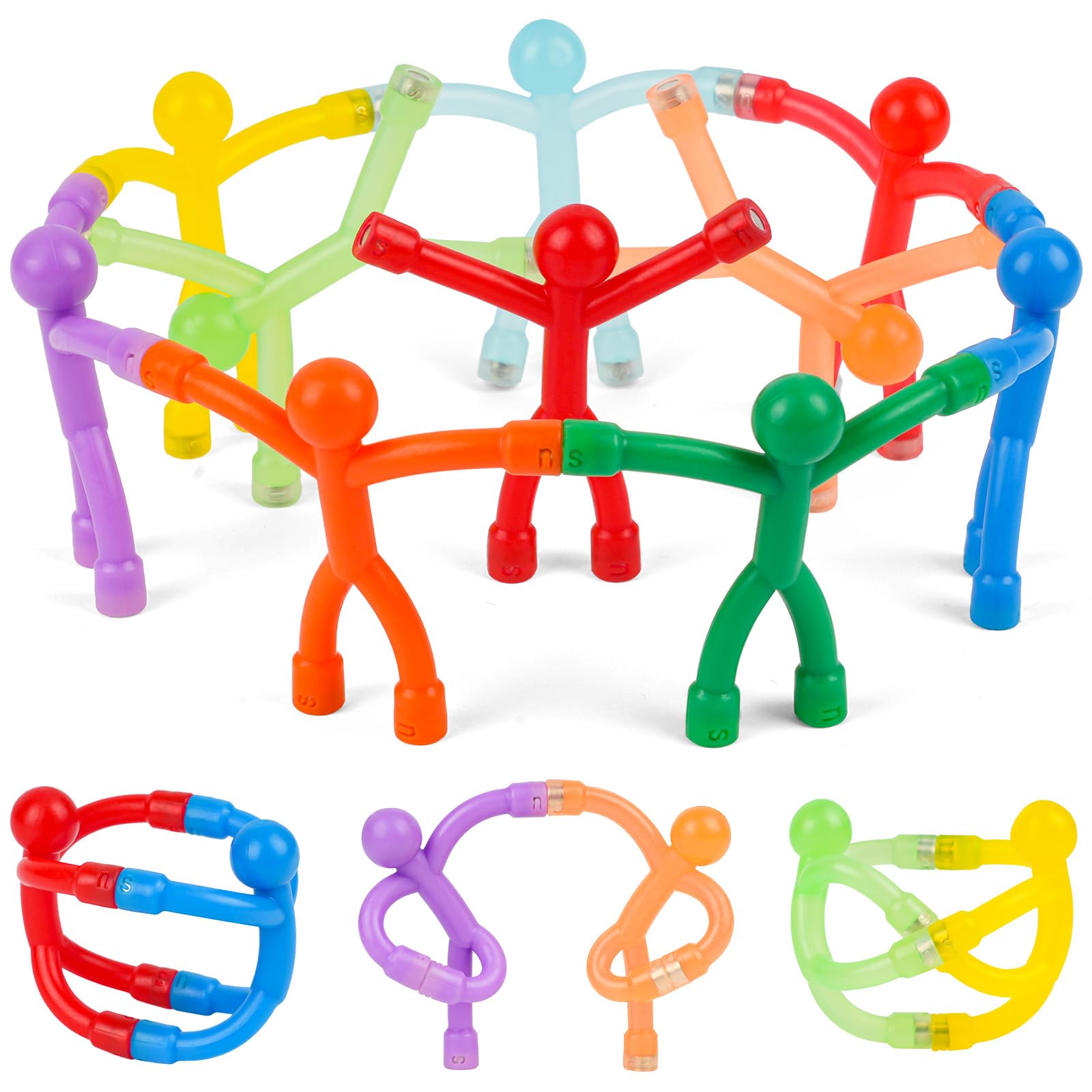 AUAUY Magnetic Man, 10 Pcs Fridge Magnets, Colorful Flexible Rubber Magnets, Funny Fidget Magnetic Man for Refrigerator, Door, Office, Classroom Decor