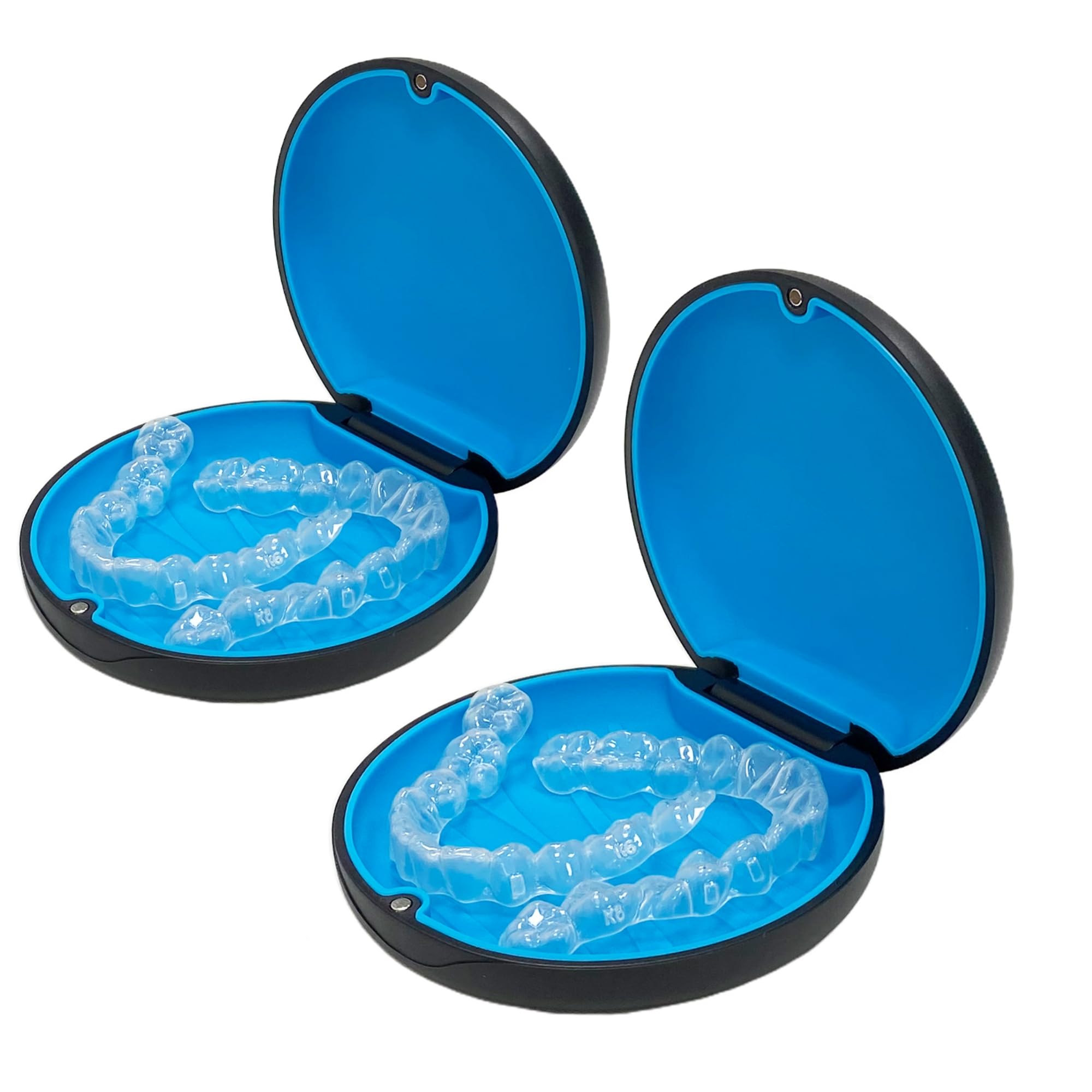 Photo 1 of Retainer Case,Cute Slim Aligner Case Compatible with Invisalign,Customized Magnetic Closure Orthodontic Retainer Case (2 Pack Black + Blue Silicone)