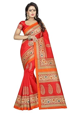 PRAMUKH STORE Bhagalpuri Saree With Blouse Piece (Red_Free Size)