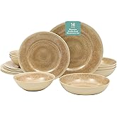 Gibson Home Casper Court 16-Piece Melamine Dinnerware Set – Beige Reactive Glaze Look Plates and Bowls, Service for 4 – Top Rack Dishwasher Safe Everyday Dining Set